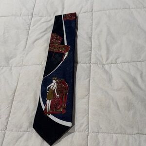 Vintage Elegant Navy Blue Tie with Artistic Design